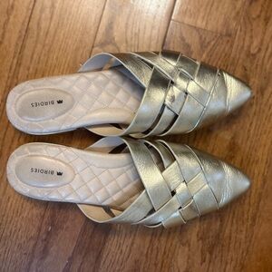 Birdies Metallic Gold Woven Mules